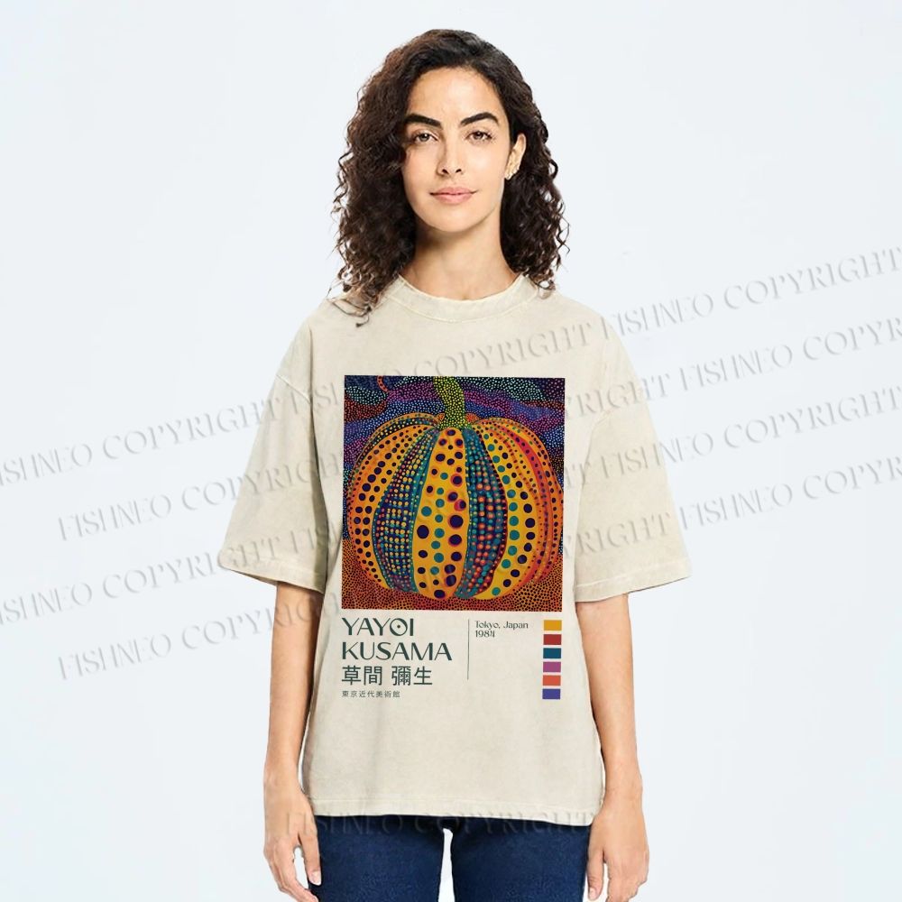 Unisex Yayoi Kusama Pumpkin Printed Washed Tee