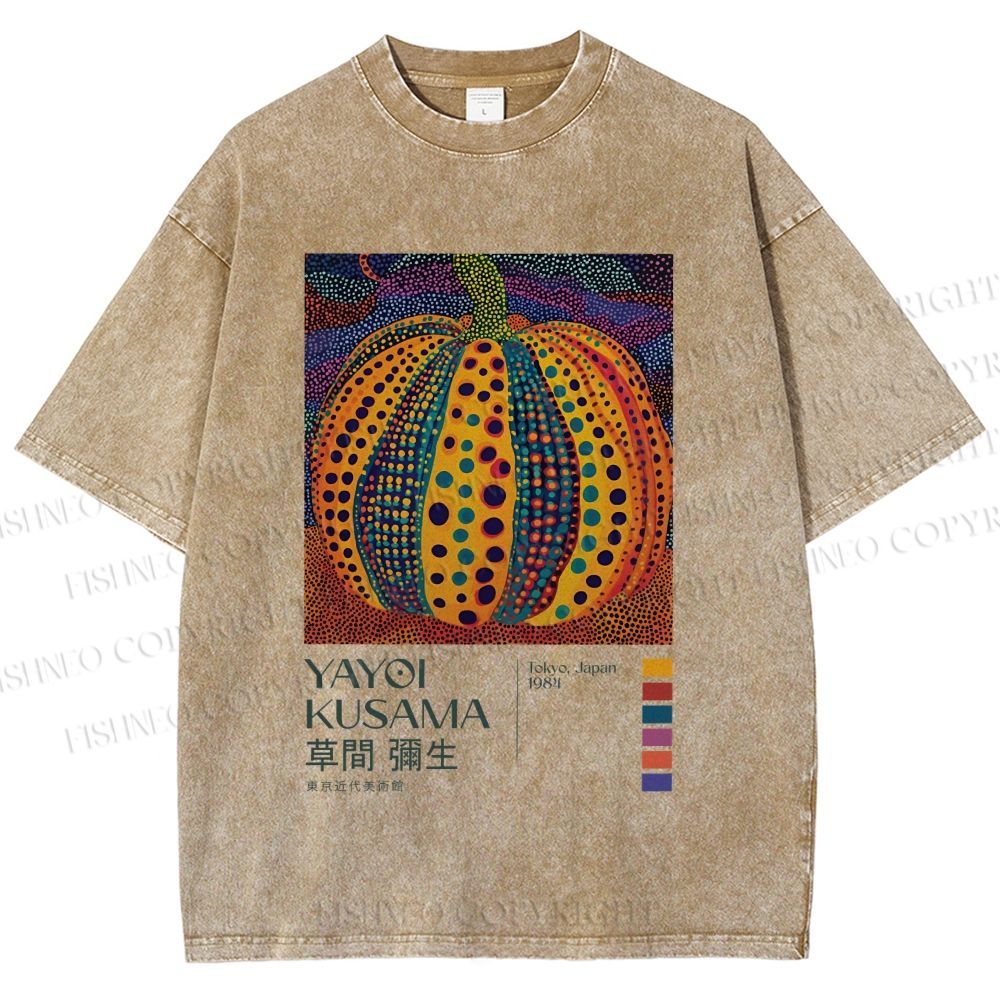 Unisex Yayoi Kusama Pumpkin Printed Washed Tee