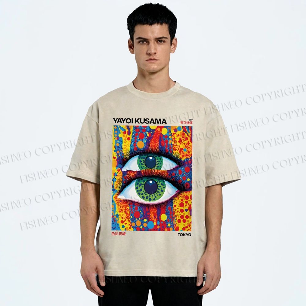 Unisex Yayoi Kusama Art Eyes Printed Washed Tee