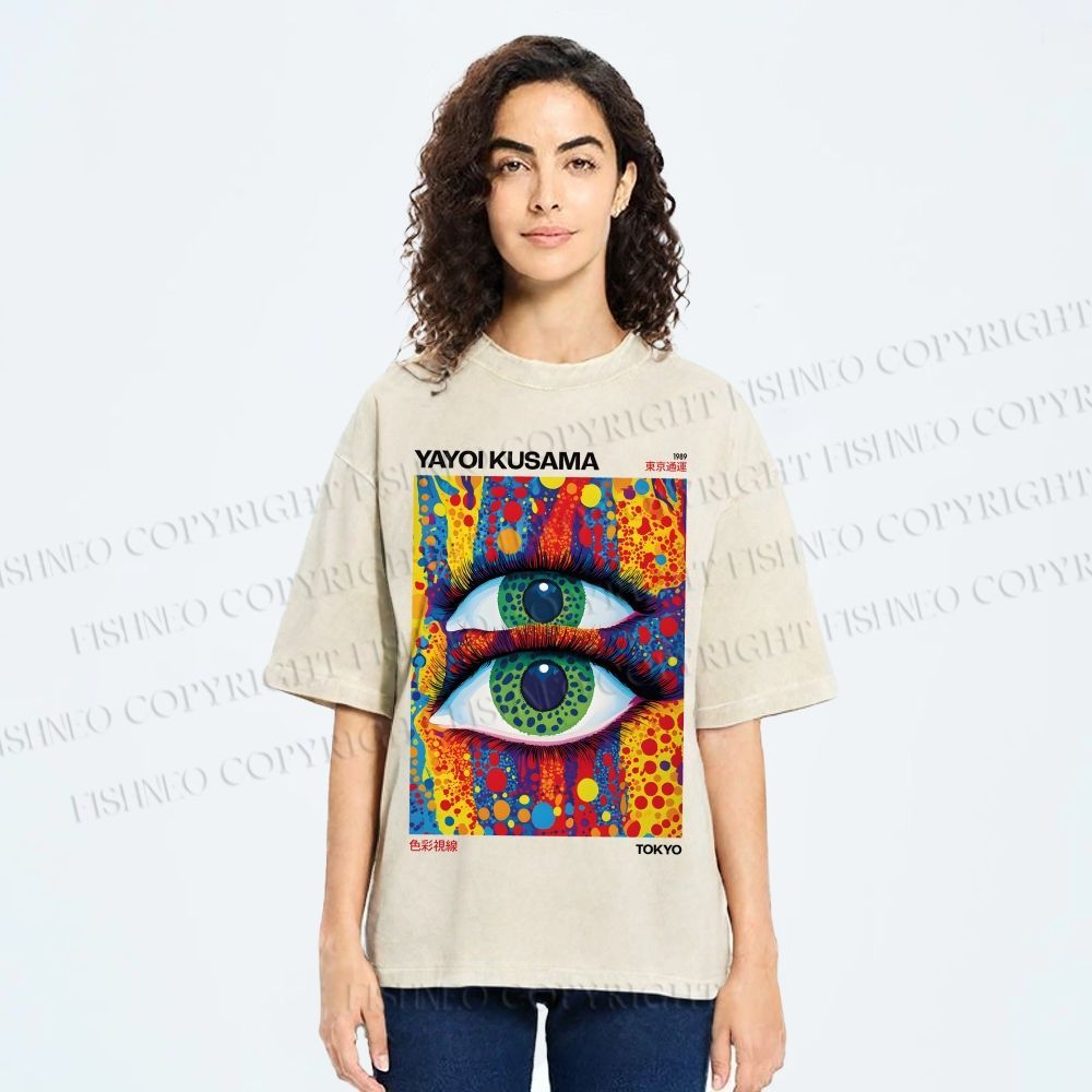Unisex Yayoi Kusama Art Eyes Printed Washed Tee