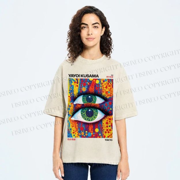 Unisex Yayoi Kusama Art Eyes Printed Washed Tee