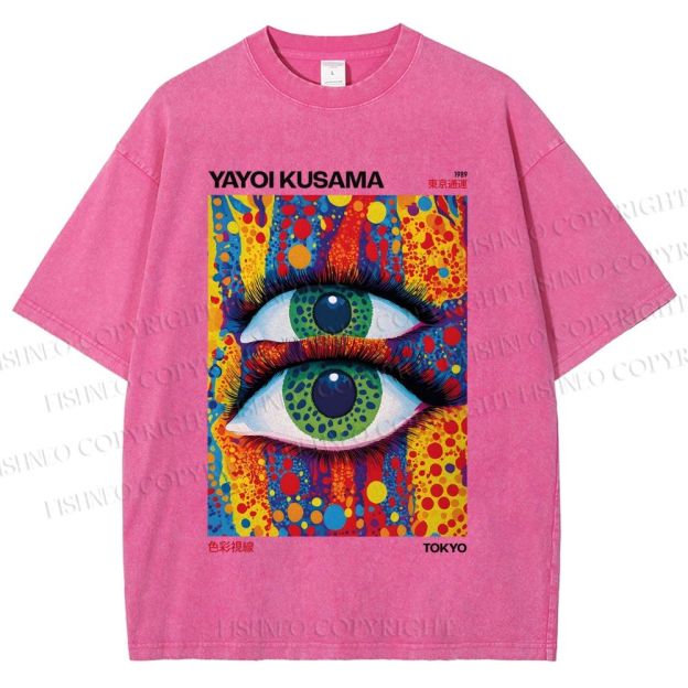 Unisex Yayoi Kusama Art Eyes Printed Washed Tee
