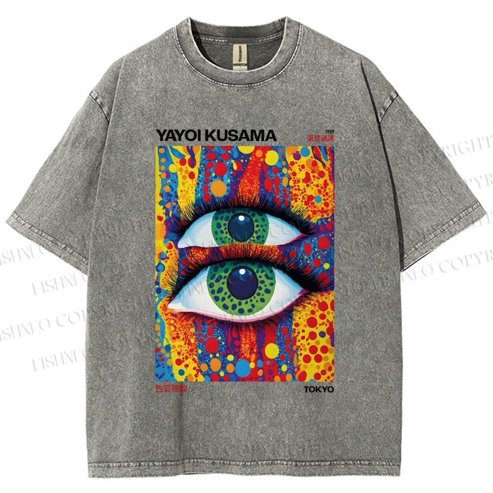 Unisex Yayoi Kusama Art Eyes Printed Washed Tee