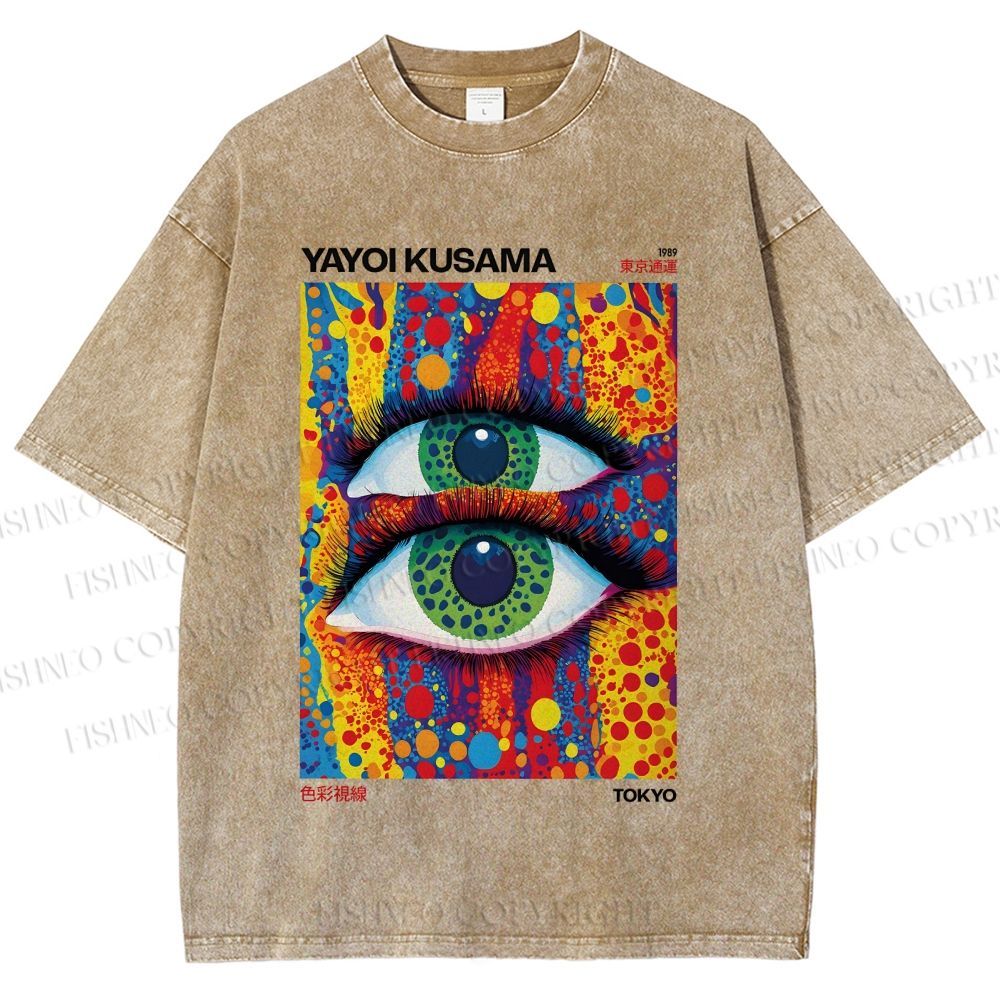 Unisex Yayoi Kusama Art Eyes Printed Washed Tee