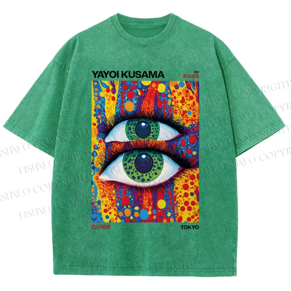 Unisex Yayoi Kusama Art Eyes Printed Washed Tee