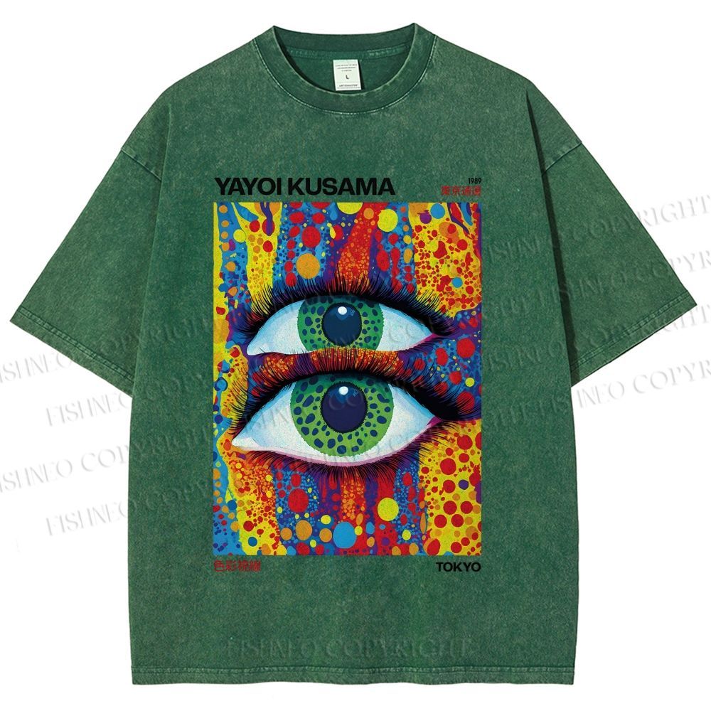 Unisex Yayoi Kusama Art Eyes Printed Washed Tee