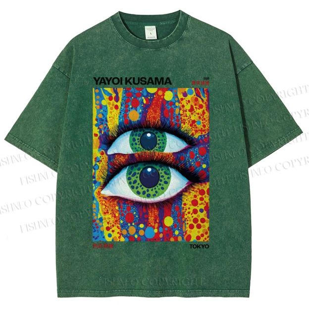 Unisex Yayoi Kusama Art Eyes Printed Washed Tee