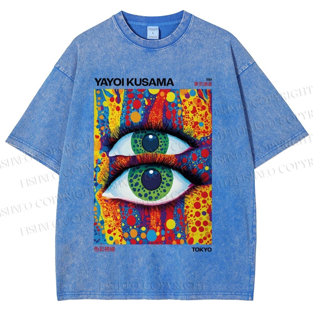 Unisex Yayoi Kusama Art Eyes Printed Washed Tee