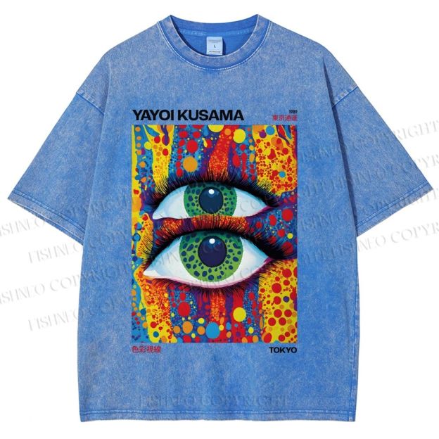 Unisex Yayoi Kusama Art Eyes Printed Washed Tee