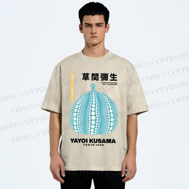Unisex Yayoi Kusama Polka Dot pumpkin Printed Washed Tee