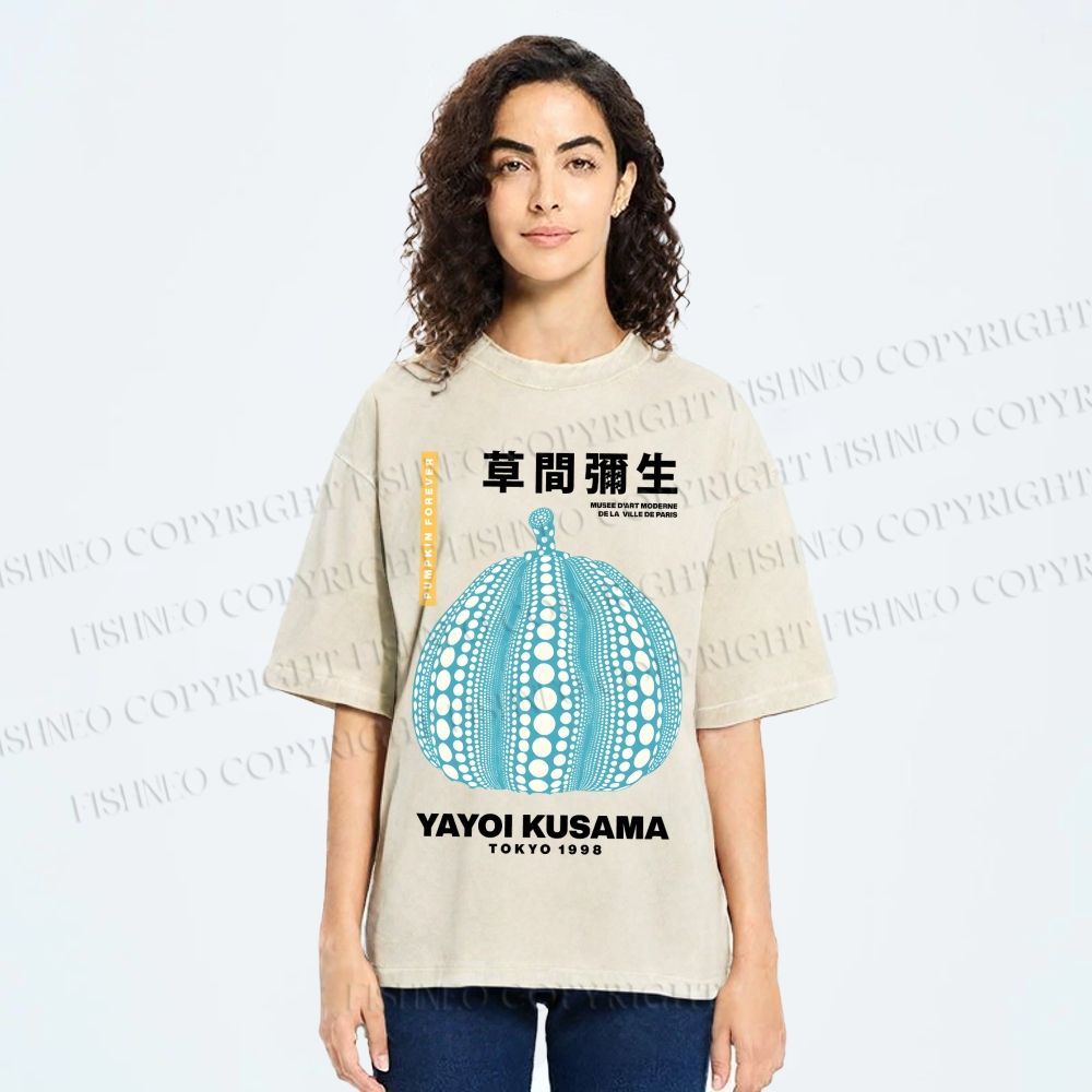 Unisex Yayoi Kusama Polka Dot pumpkin Printed Washed Tee