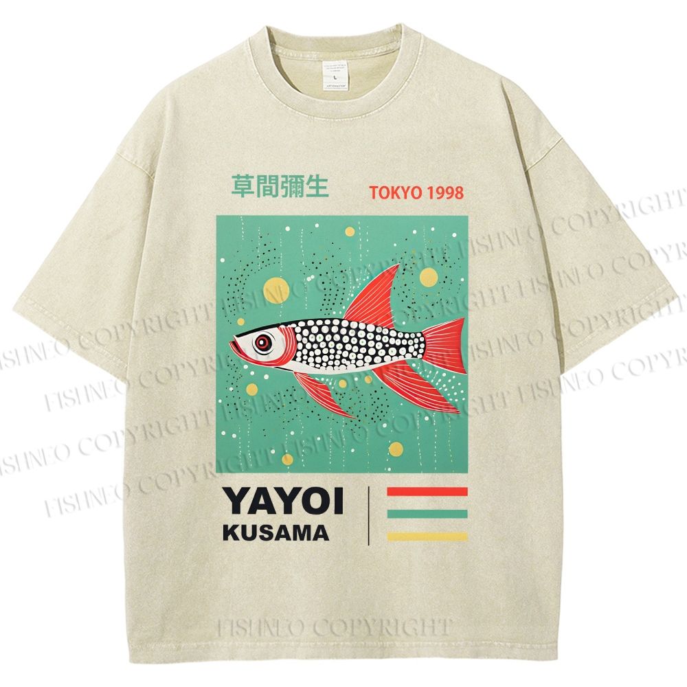 Unisex Yayoi Kusama Polka Dot Fish Printed Washed Tee