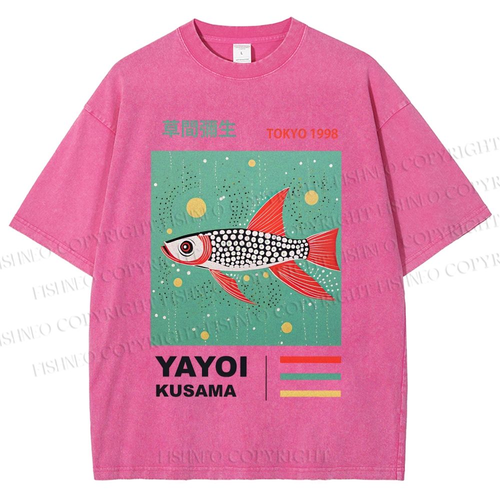 Unisex Yayoi Kusama Polka Dot Fish Printed Washed Tee