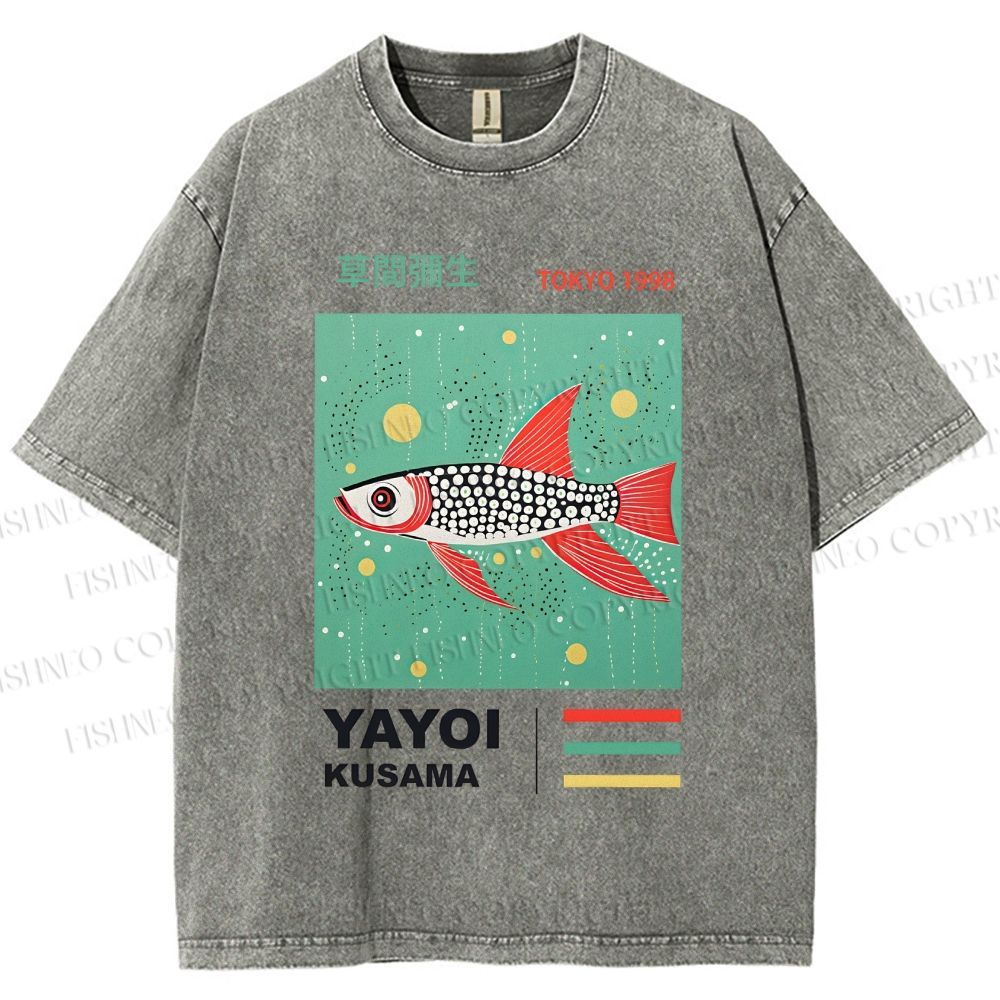 Unisex Yayoi Kusama Polka Dot Fish Printed Washed Tee