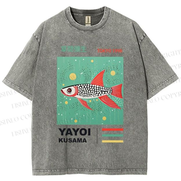 Unisex Yayoi Kusama Polka Dot Fish Printed Washed Tee