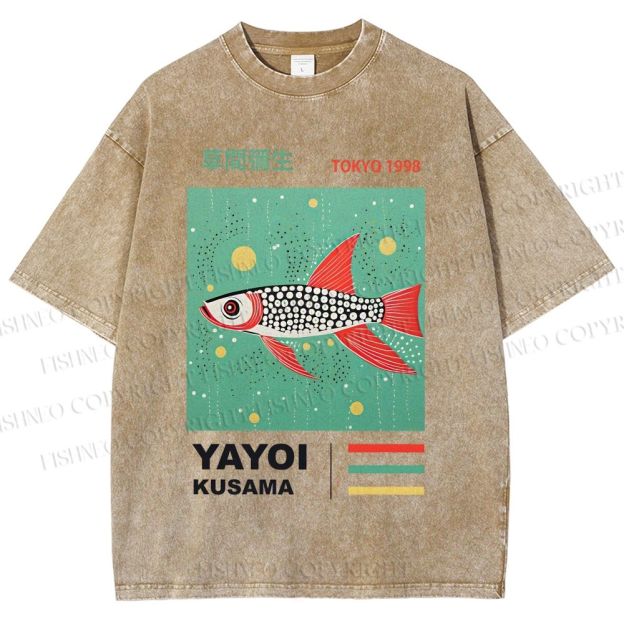 Unisex Yayoi Kusama Polka Dot Fish Printed Washed Tee