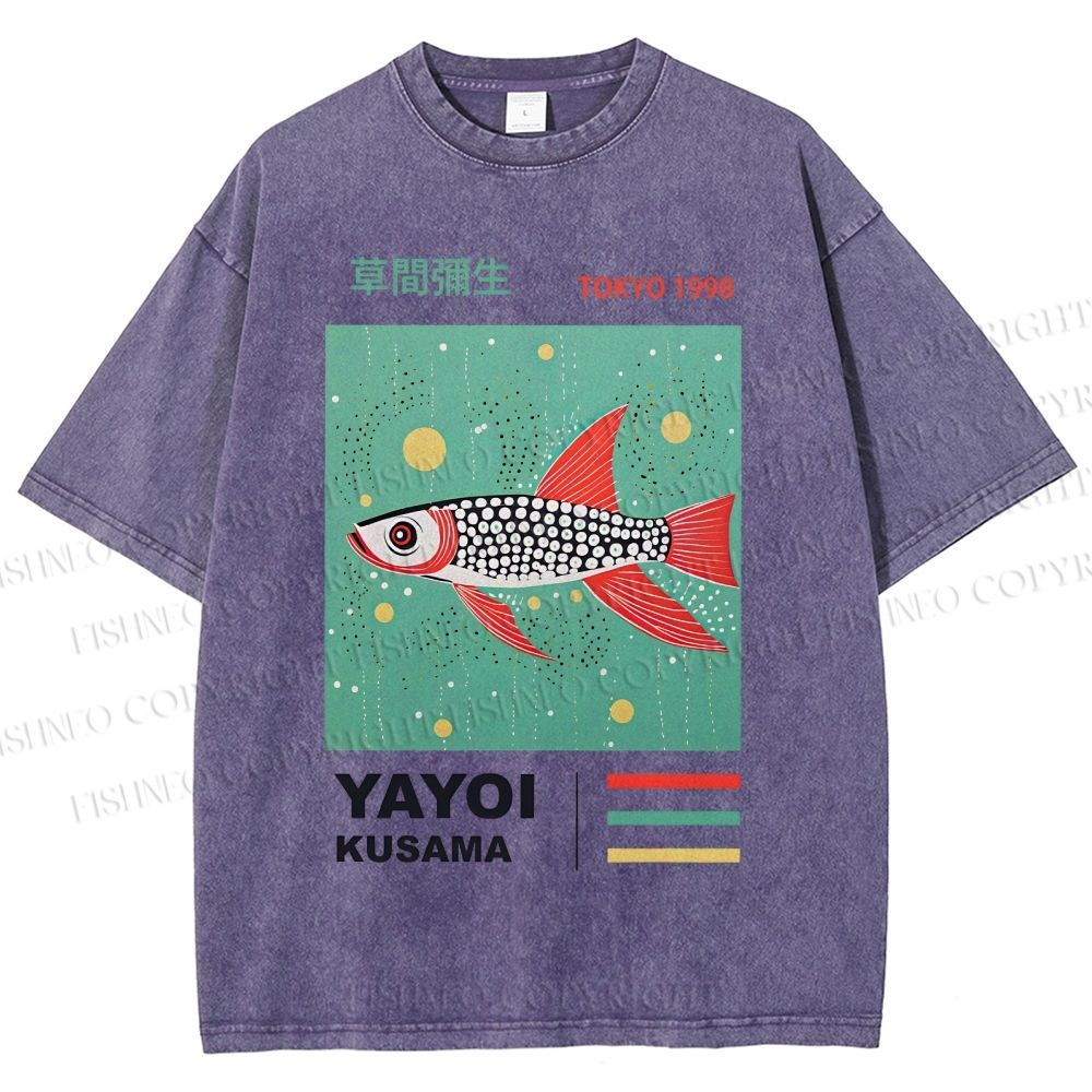 Unisex Yayoi Kusama Polka Dot Fish Printed Washed Tee