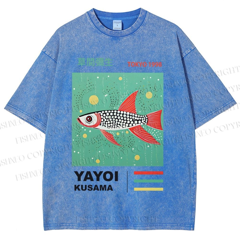 Unisex Yayoi Kusama Polka Dot Fish Printed Washed Tee