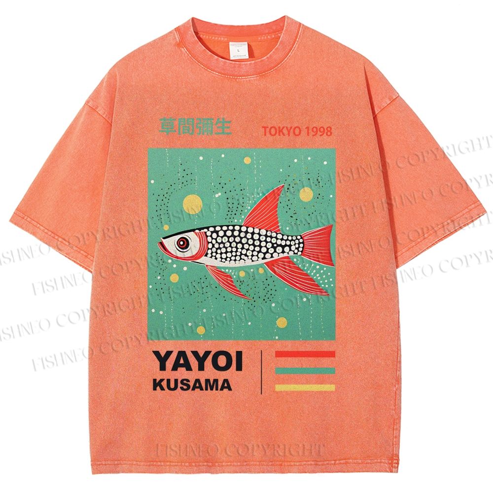 Unisex Yayoi Kusama Polka Dot Fish Printed Washed Tee