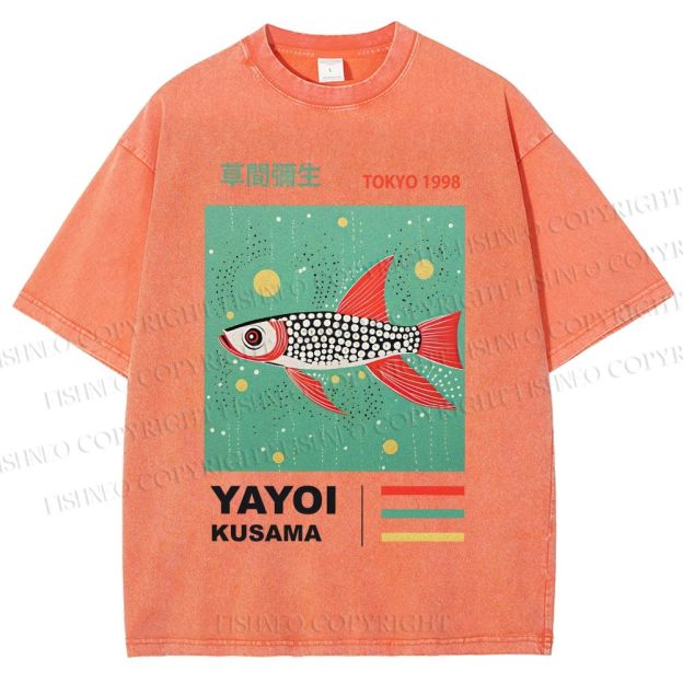Unisex Yayoi Kusama Polka Dot Fish Printed Washed Tee