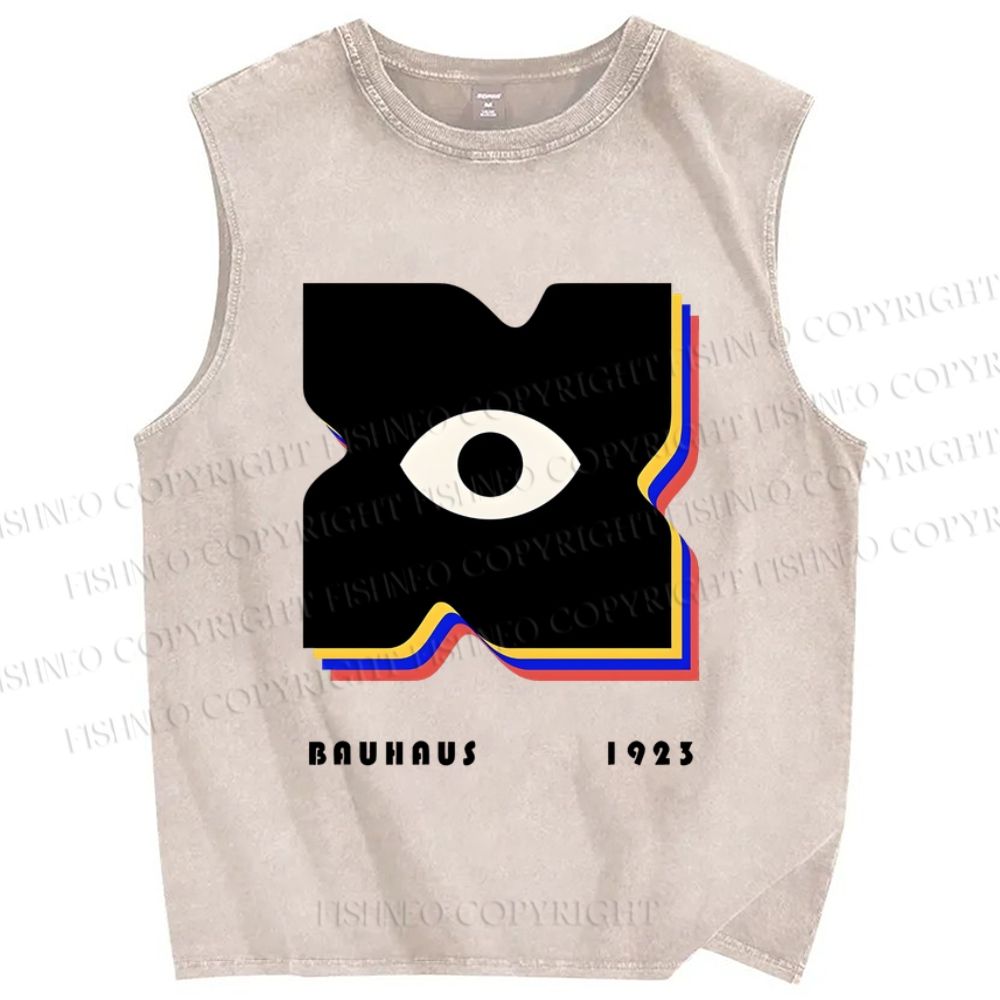 Unisex Bauhaus Geometric Eyes Printed Washed Tank Top