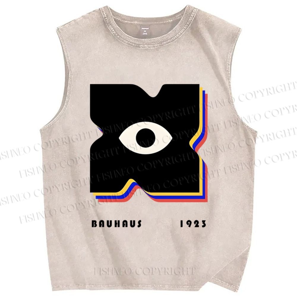 Unisex Bauhaus Geometric Eyes Printed Washed Tank Top