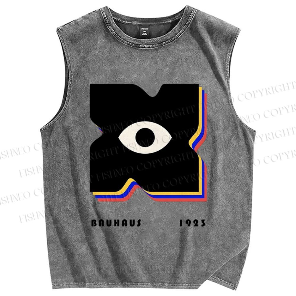 Unisex Bauhaus Geometric Eyes Printed Washed Tank Top