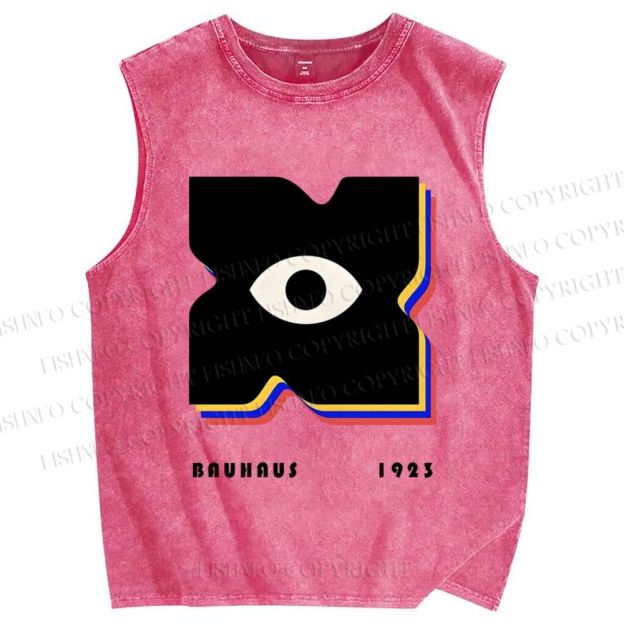Unisex Bauhaus Geometric Eyes Printed Washed Tank Top