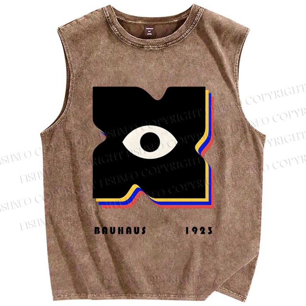 Unisex Bauhaus Geometric Eyes Printed Washed Tank Top