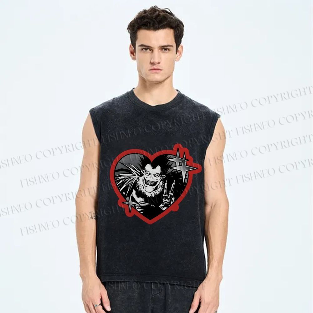 Unisex Japanese Death Note Printed Washed Tank Top