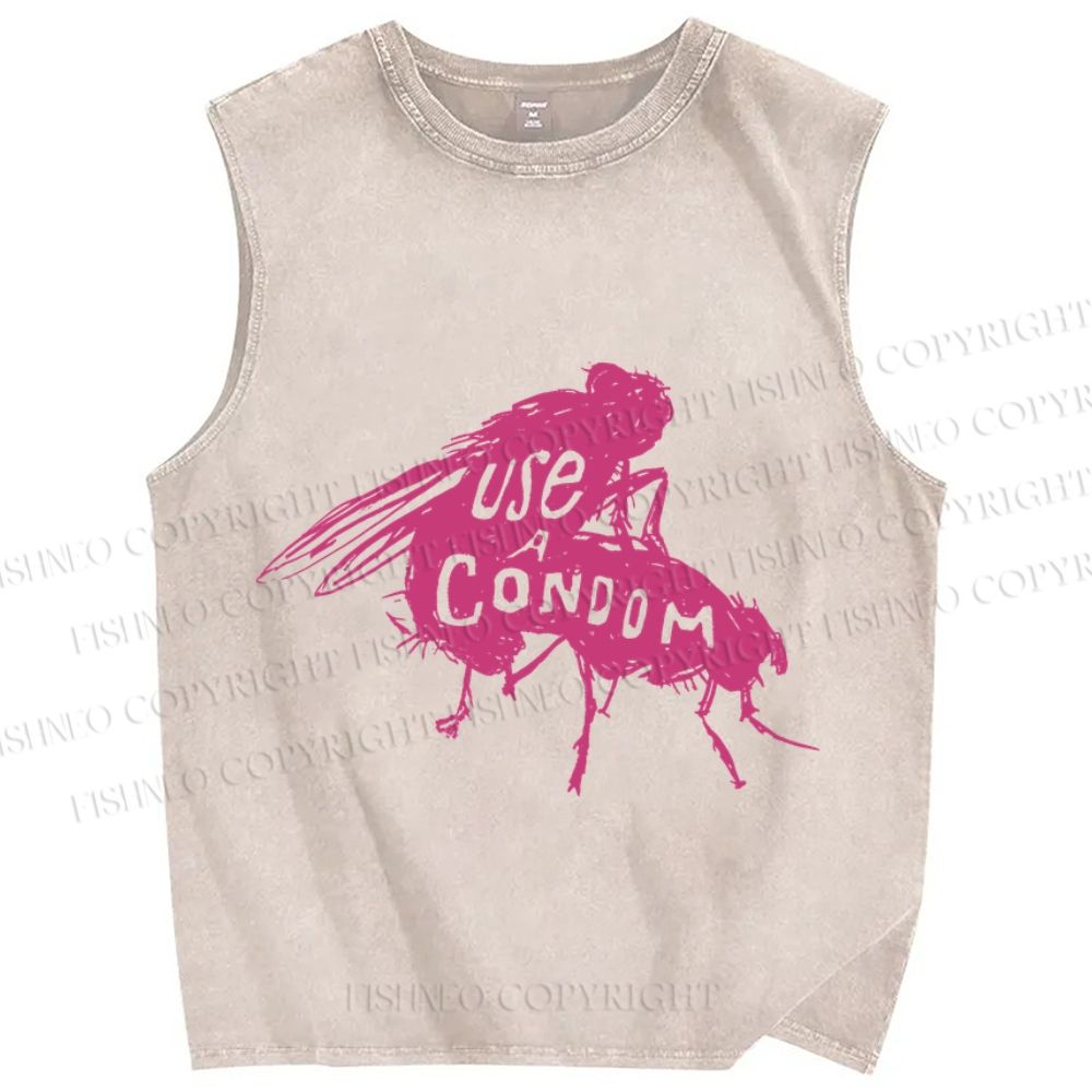 Unisex Use Condom Fly Printed Washed Tank Top