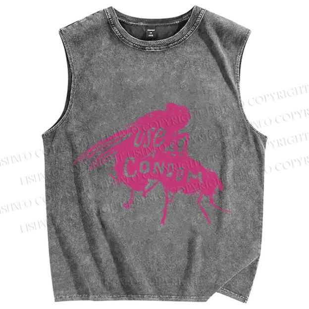 Unisex Use Condom Fly Printed Washed Tank Top