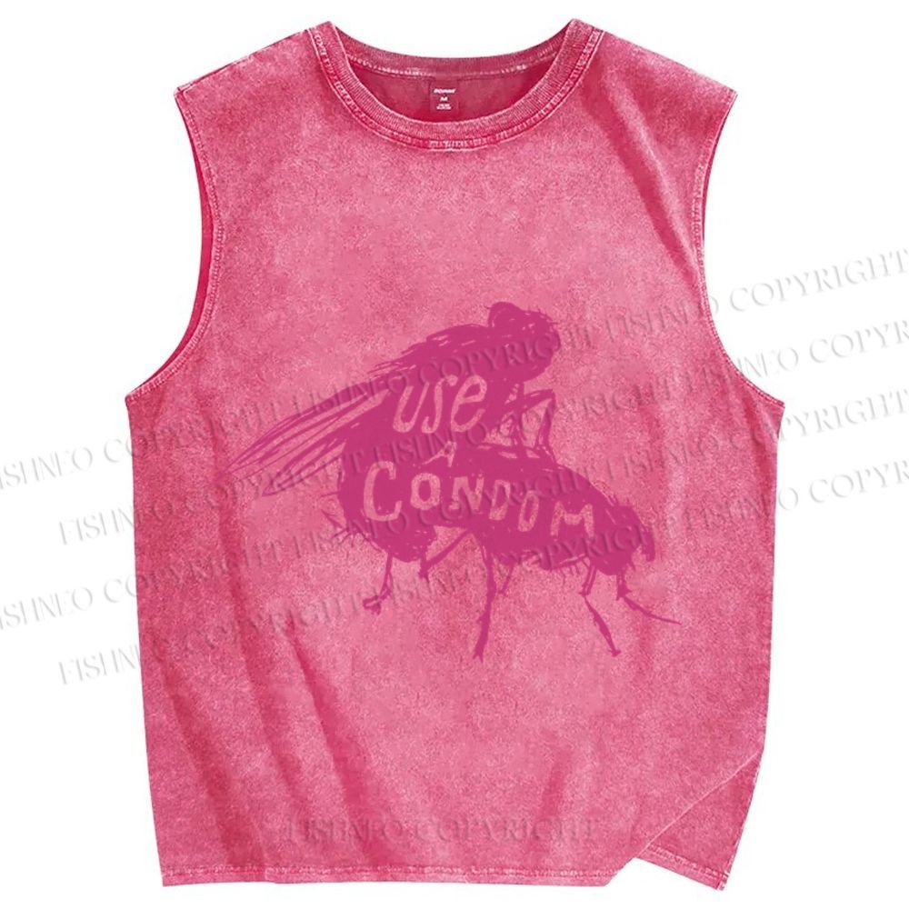 Unisex Use Condom Fly Printed Washed Tank Top