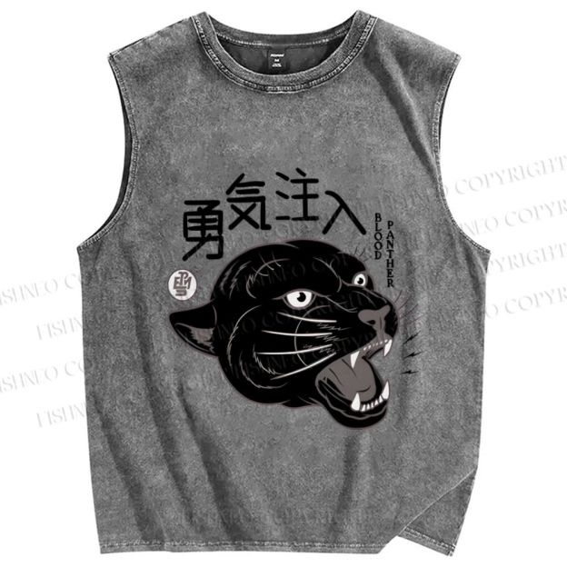 Unisex Black Panther Printed Washed Tank Top
