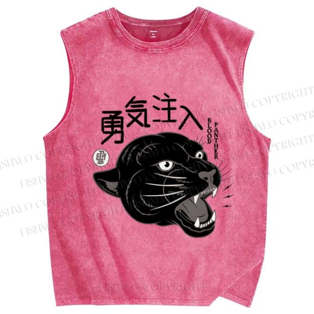 Unisex Black Panther Printed Washed Tank Top