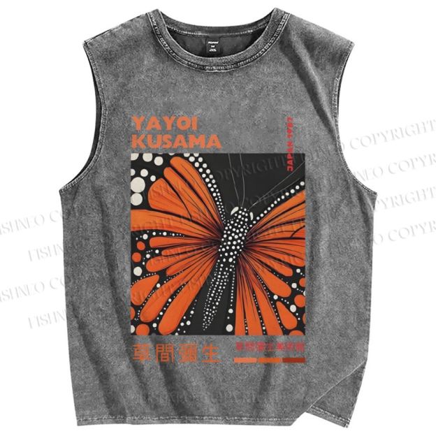 Unisex Yayoi Kusama Butterfly Printed Washed Tank Top