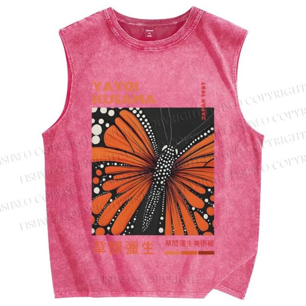 Unisex Yayoi Kusama Butterfly Printed Washed Tank Top