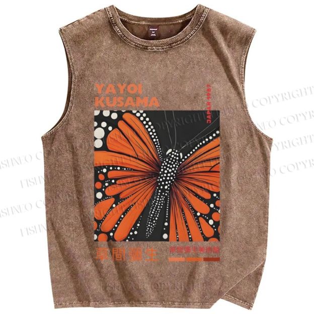Unisex Yayoi Kusama Butterfly Printed Washed Tank Top