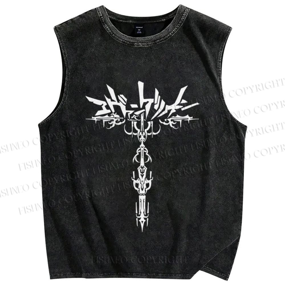 Unisex Neon Genesis Evangelion Printed Washed Tank Top