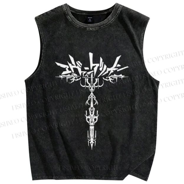 Unisex Neon Genesis Evangelion Printed Washed Tank Top