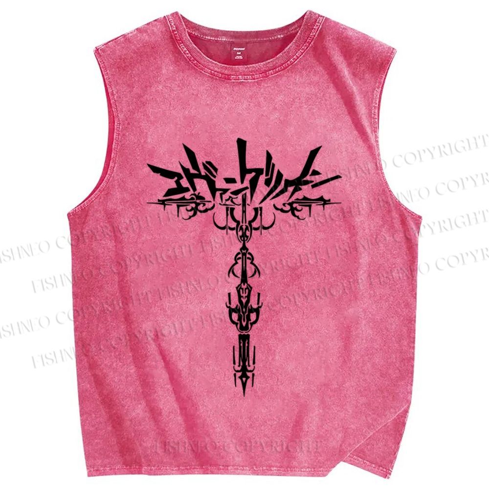 Unisex Neon Genesis Evangelion Printed Washed Tank Top