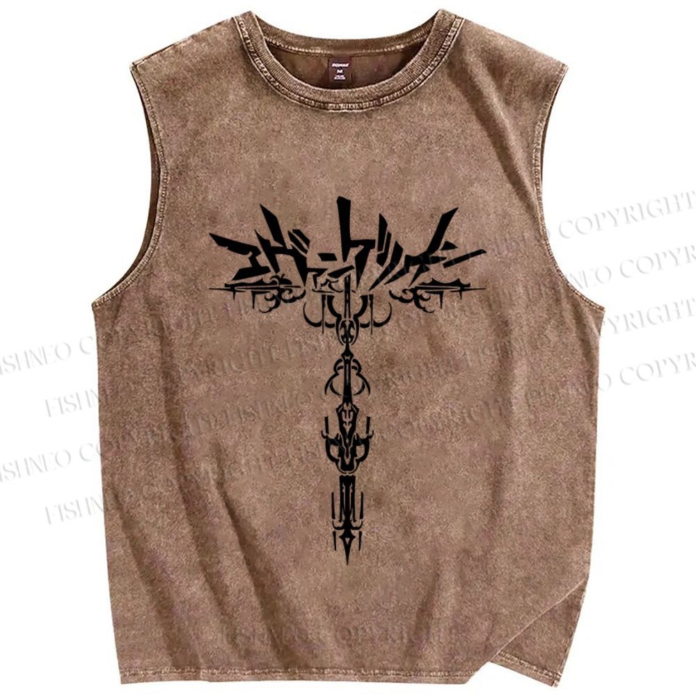 Unisex Neon Genesis Evangelion Printed Washed Tank Top