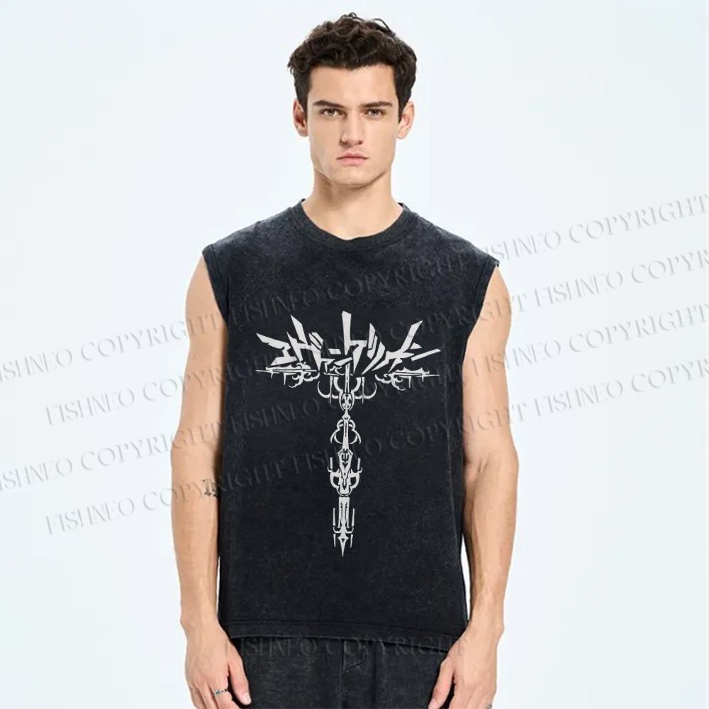 Unisex Neon Genesis Evangelion Printed Washed Tank Top