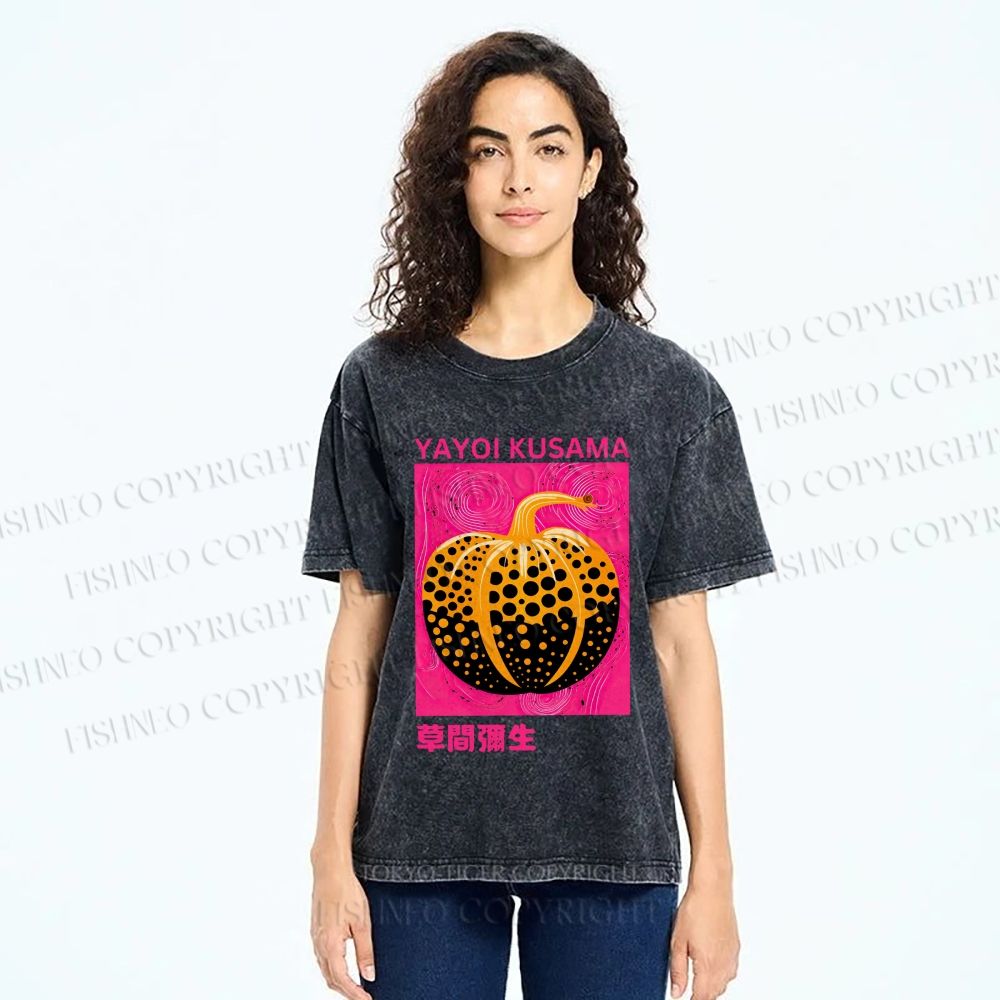 Unisex Yayoi Kusama Pumpkin Printed Washed Tee
