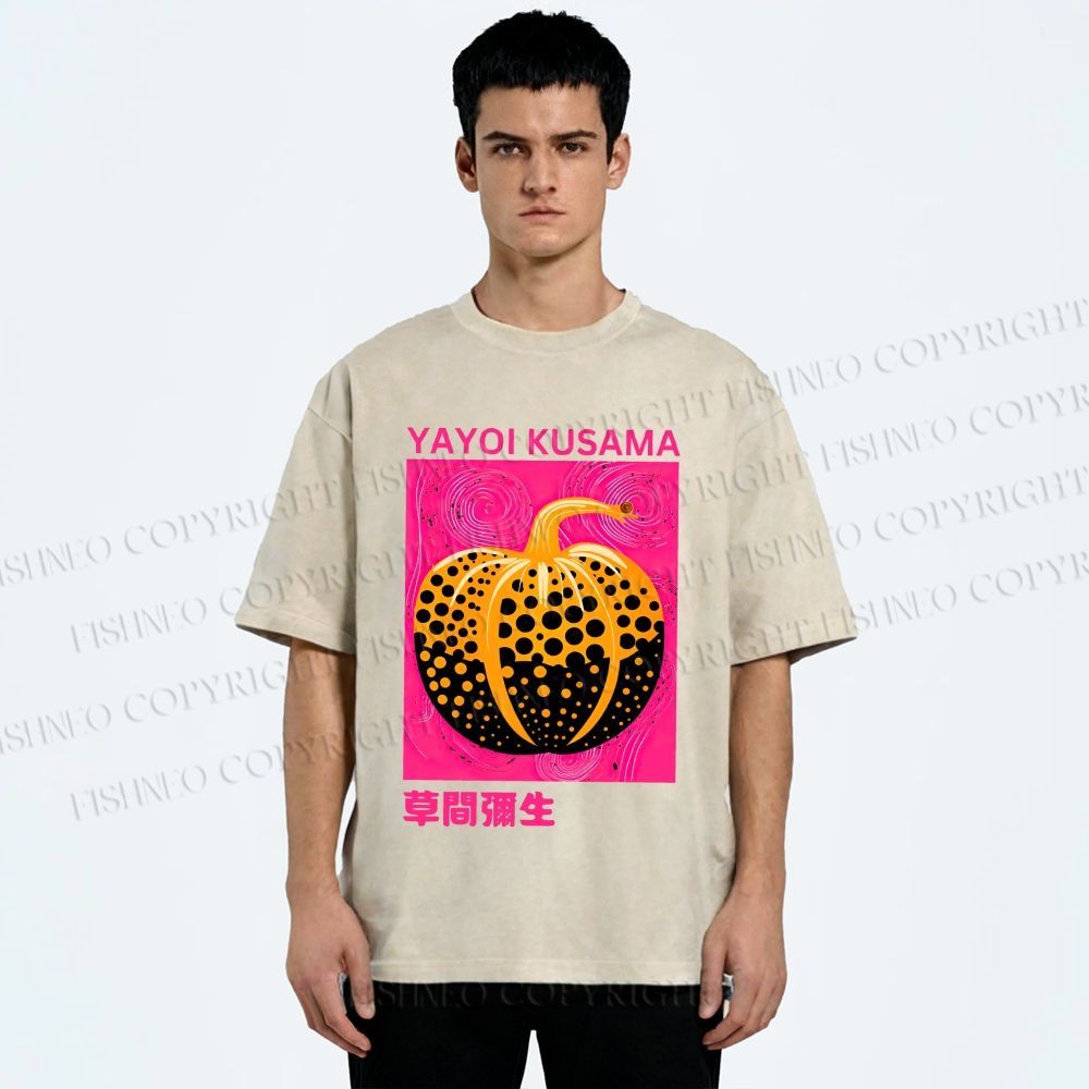 Unisex Yayoi Kusama Pumpkin Printed Washed Tee