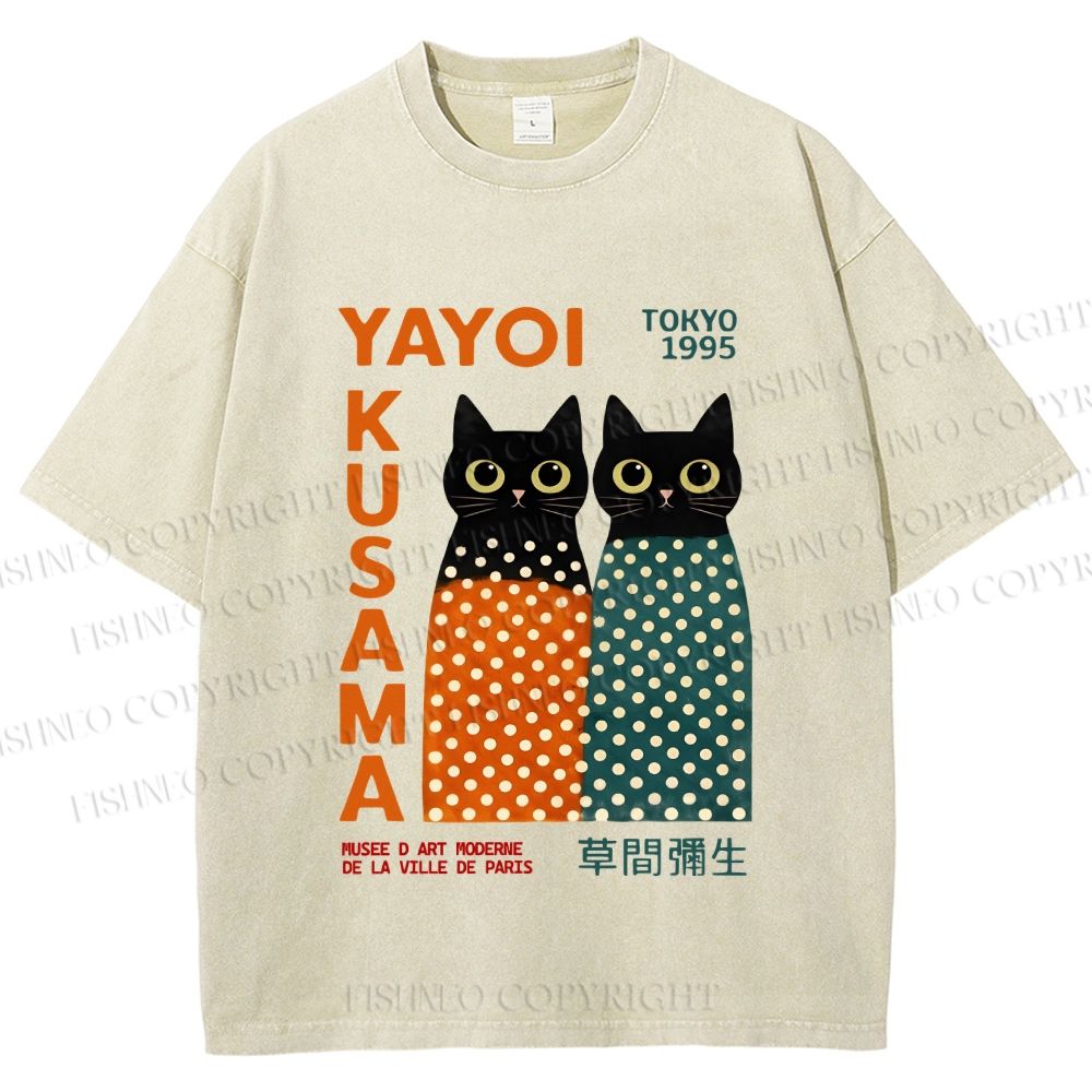 Unisex Yayoi Kusama Cats Printed Washed Tee