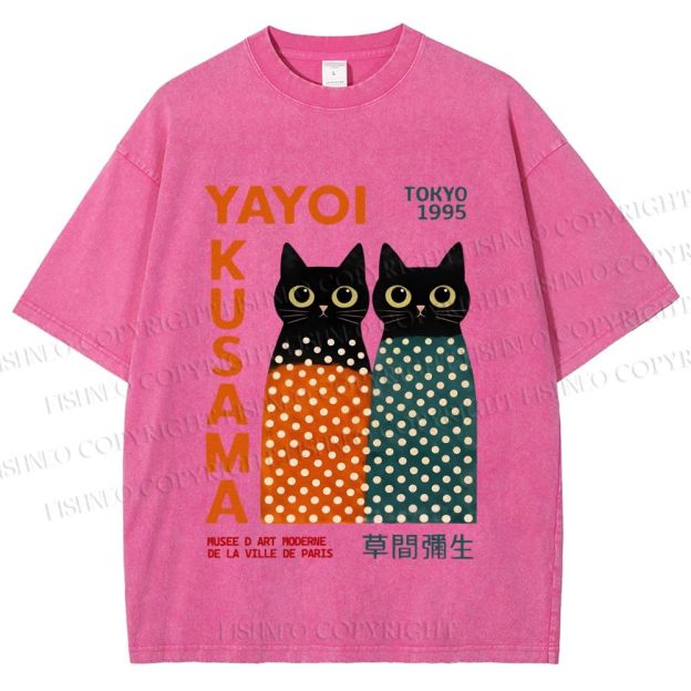 Unisex Yayoi Kusama Cats Printed Washed Tee