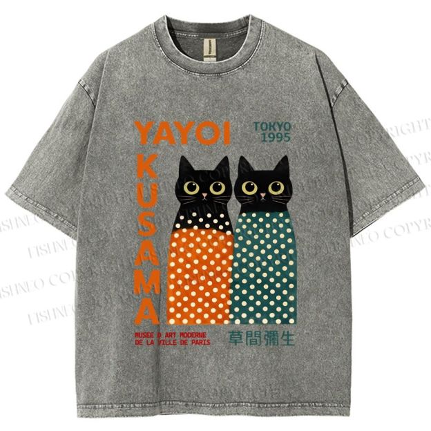 Unisex Yayoi Kusama Cats Printed Washed Tee