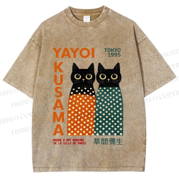 Unisex Yayoi Kusama Cats Printed Washed Tee