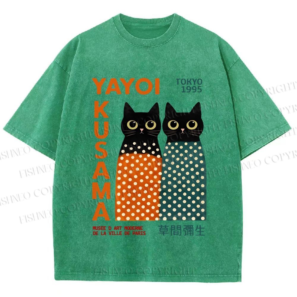 Unisex Yayoi Kusama Cats Printed Washed Tee